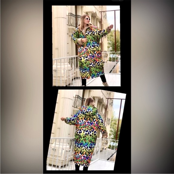 NEW double-sided OVERSIZED leopard print gold beige quilted hooded coat - Picture 2 of 15